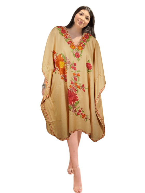 Women Cotton Embroidered Peach, Leisure Wear, Caftan Dress, Kimono Dresses L-2X