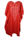Women Red Caftan Dress Cotton Embroidered Leisure Wear, Hostess Dresses L-2X