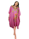 Women's Midi Dress Cotton Pink Embroidered Leisure Wear Muumuu Caftan L-2X