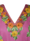 Women's Cotton Pink Embroidered Leisure Wear, Muumuu Caftan Short Dress, L-2X