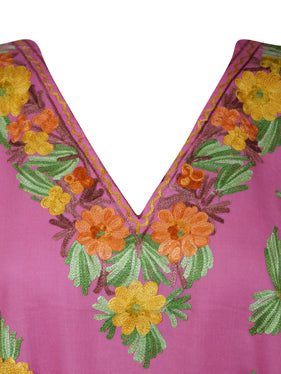 Women's Midi Dress Cotton Pink Embroidered Leisure Wear Muumuu Caftan L-2X
