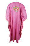 Women Cotton Embroidered Pink, Leisure Wear, Caftan Dress, Kimono Short Dress L-2X