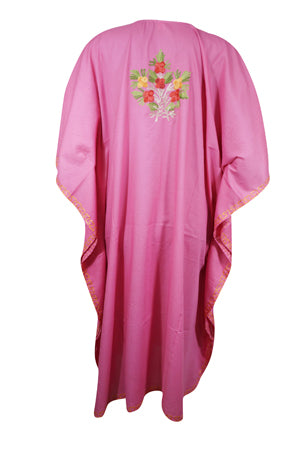 Women Cotton Embroidered Pink, Leisure Wear, Caftan Dress, Kimono Short Dress L-2X
