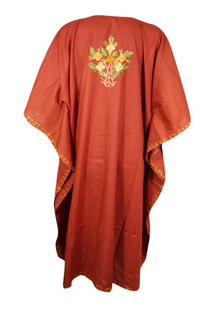 Womens Orange  Caftan Dress, Embroidered, Butterfly Sleeves, Cruise Kaftan Short Dress L-2X
