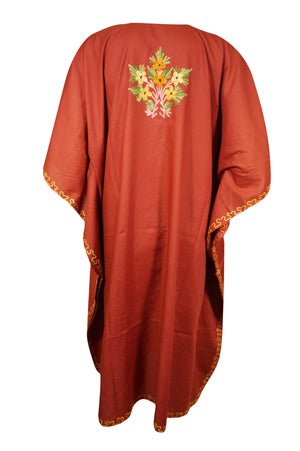 Women's Yam orange Muumuu Caftan Short Dress, Embroidered Leisure Wear Kimono Dress L-2X
