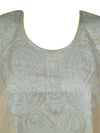 Women Midi Kaftan Dress Champagne Embroidered, Oversized Tunic, Leisure Wear L-2X