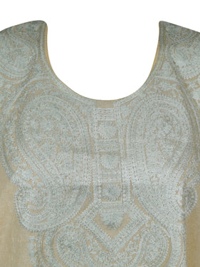 Women Midi Kaftan Dress Champagne Embroidered, Oversized Tunic, Leisure Wear L-2X