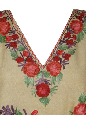 Women Cotton Embroidered Peach, Leisure Wear, Short Caftan Dress, Kimono Dresses L-2X