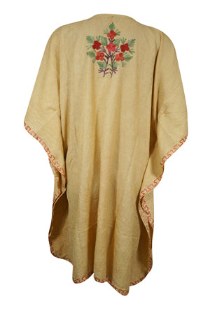 Women Cotton Embroidered Peach, Leisure Wear, Short Caftan Dress, Kimono Dresses L-2X