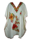 White Embroidered Kaftan Dress Resort Wear Leisure Wear, Kimono Dresses, L-2X