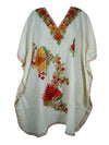 White Embroidered Kaftan Dress, Resort Wear, Leisure Wear, Kimono Dresses, L-2X