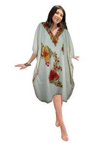  White Embroidered Kaftan Dress Resort Wear Leisure Wear, Kimono Dresses, L-2X