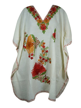 White Embroidered Kaftan Dress Resort Wear Leisure Wear, Kimono Dresses, L-2X