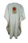 White Embroidered Kaftan Dress Resort Wear Leisure Wear, Kimono Dresses, L-2X