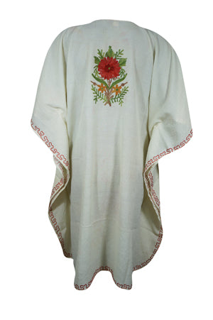 White Embroidered Kaftan Dress Resort Wear Leisure Wear, Kimono Dresses, L-2X
