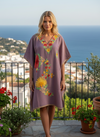 Women’s Periwinkle Purple Cotton Embroidered Caftan Dress – Boho Leisure Wear L-2X