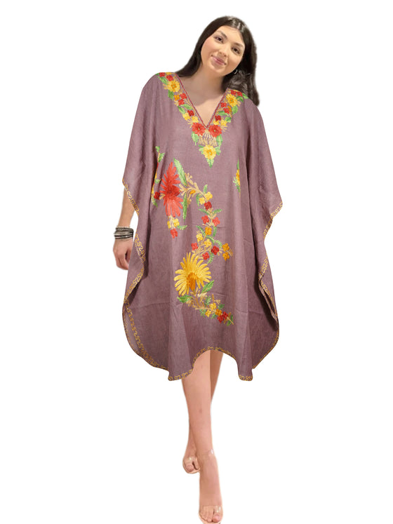 Women Periwinkle purple Caftan Dress Cotton Embroidered Leisure Wear, Hostess Dresses, L-2X