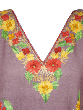 Women Periwinkle purple Caftan Dress Cotton Embroidered Leisure Wear, Hostess Dresses, L-2X