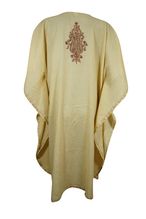 Womens Lemoncello Caftan Dress, Cotton, Embroidered Oversized Tunic Dresses L-2X