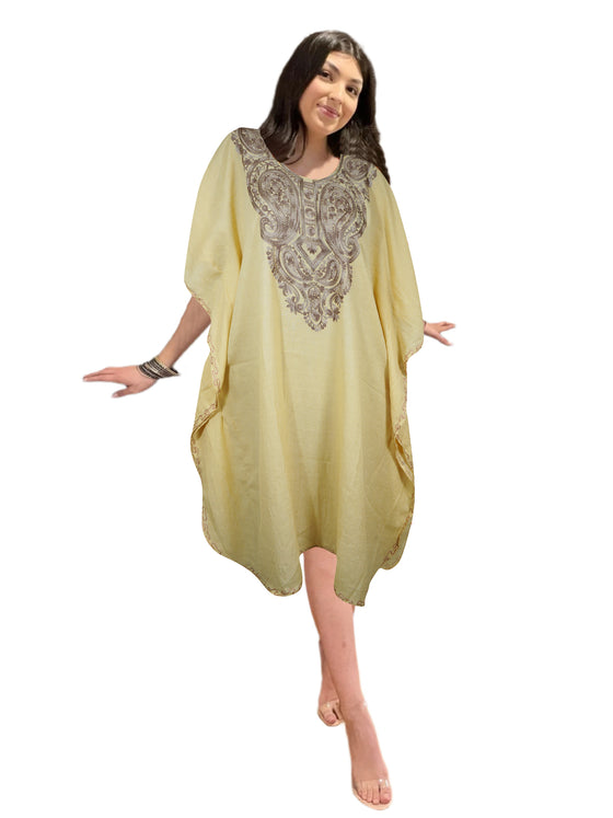 Lemoncello Caftan Dress Cotton Embroidered Oversized Tunic Dresses L-2X