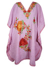 Women Short Kaftan Dress, Pink Cotton Embroidered, Oversized Tunic, Leisure Wear L-2X