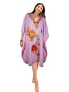 Women Midi Kaftan Dress Pink Cotton Embroidered, Oversized Tunic, Leisure Wear L-2X