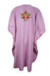Women Short Kaftan Dress, Pink Cotton Embroidered, Oversized Tunic, Leisure Wear L-2X