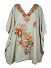 Womens Gray Caftan Dress, Cotton, Embroidered Oversized Tunic Dresses L-2X