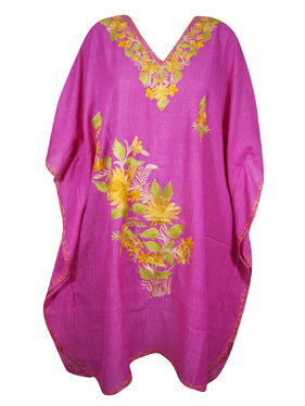 Women's Daisey Pink Muumuu Caftan Short Dress, Embroidered Kimono Dress L-2X