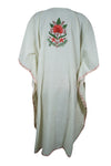 Women Short Kaftan Dress White Cotton Embroidered, Oversized Tunic, Leisure Wear L-2X