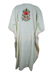 Women Short Kaftan Dress, White Cotton Embroidered, Oversized Tunic, Leisure Wear L-2X