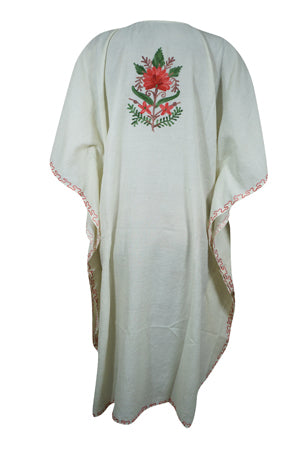 Women Short Kaftan Dress White Cotton Embroidered, Oversized Tunic, Leisure Wear L-2X