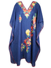 Womens Blue Caftan Dress, Embroidered, Butterfly Sleeves, Cruise Kaftan Short Dress L-2X