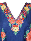 Womens Blue Caftan Dress, Embroidered, Butterfly Sleeves, Cruise Kaftan Short Dress L-2X