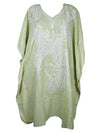Mint green Kaftan, Cotton Embroidered Leisure Wear, Short Kimono Caftan Dresses L-2X