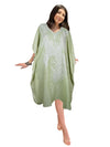 Mint green Kaftan, Cotton Embroidered Leisure Wear, Short Kimono Caftan Dresses L-2X