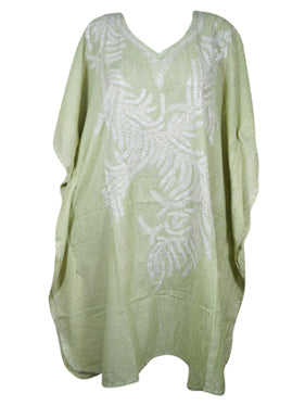 Mint green Kaftan, Cotton Embroidered Leisure Wear, Short Kimono Caftan Dresses L-2X