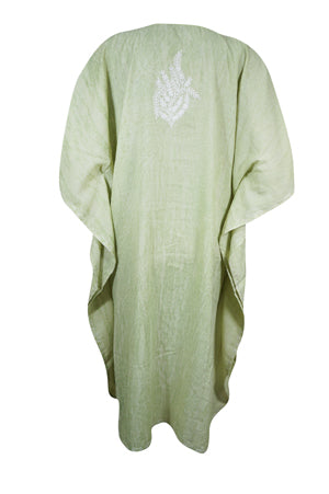 Mint green Kaftan, Cotton Embroidered Leisure Wear, Short Kimono Caftan Dresses L-2X
