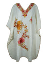 Women's White Muumuu Caftan Short Dress, Embroidered Kimono Dress L-2X