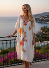 Women’s White Embroidered Muumuu Caftan Midi Dress | Cotton Kimono Style Dress L-2X