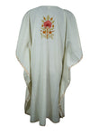 Women's White Muumuu Caftan Midi Dress Embroidered Kimono Dress L-2X