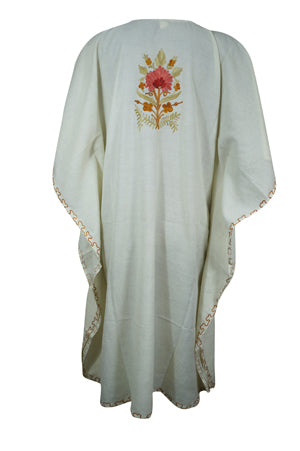 Women's White Muumuu Caftan Midi Dress Embroidered Kimono Dress L-2X