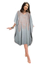 Women columbia blue Cotton Embroidered Leisure Wear, Short Kimono Caftan Dresses L-2X