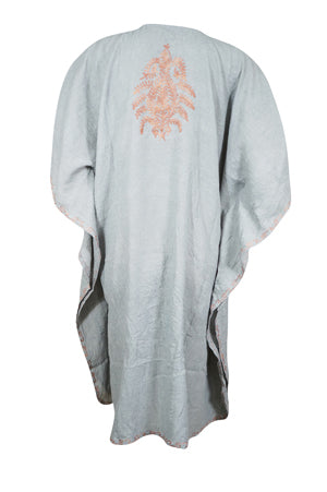 Women columbia blue Cotton Embroidered Leisure Wear, Short Kimono Caftan Dresses L-2X