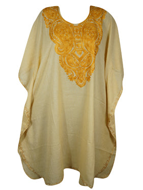 Womens Peach Short Caftan Dress, Cotton, Embroidered Oversized Tunic Dresses L-2X