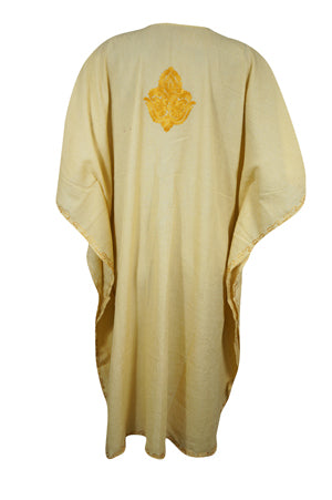 Womens Peach Short Caftan Dress, Cotton, Embroidered Oversized Tunic Dresses L-2X
