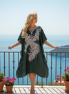 Women’s White & Blue Muumuu Caftan Midi Dress | Embroidered Kimono  L-2X