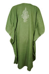 Women Mint green Cotton Embroidered Leisure Wear, Short Kimono Caftan Dresses L-2X
