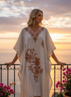 Women’s White Cotton Embroidered Kaftan Dress L-2X