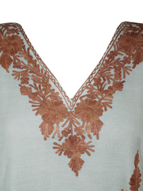 Womens White Dress, Cotton, Embroidered Kaftan Dresses L-2X